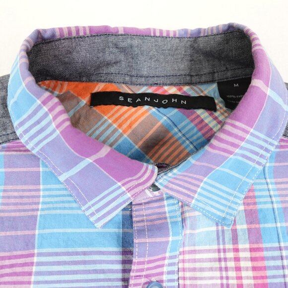SEAN JOHN Shirt Mens Medium Short Sleeve Colorful Collared Button Up - Picture 3 of 10
